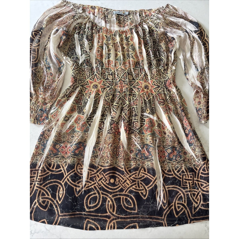 Summer Unity World Wear Batik Print Dress Women M Off Shoulder Artsy Hippie Boho